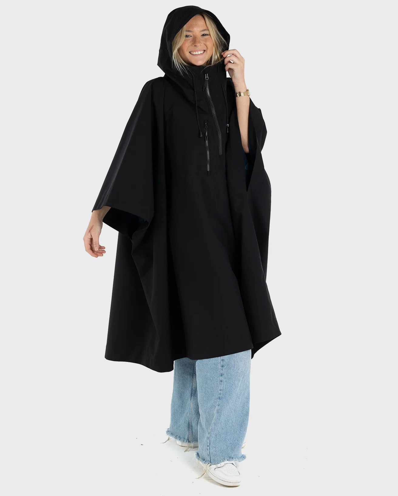 Black One Size Rainproof Poncho - Image 7