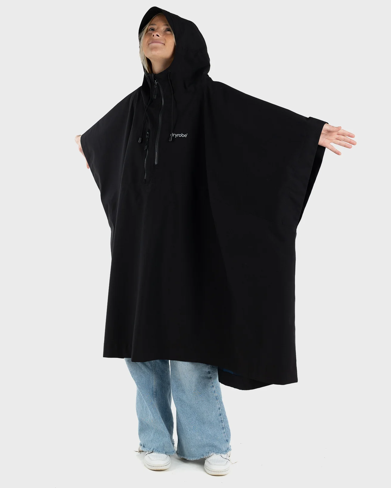 Black One Size Rainproof Poncho - Image 8