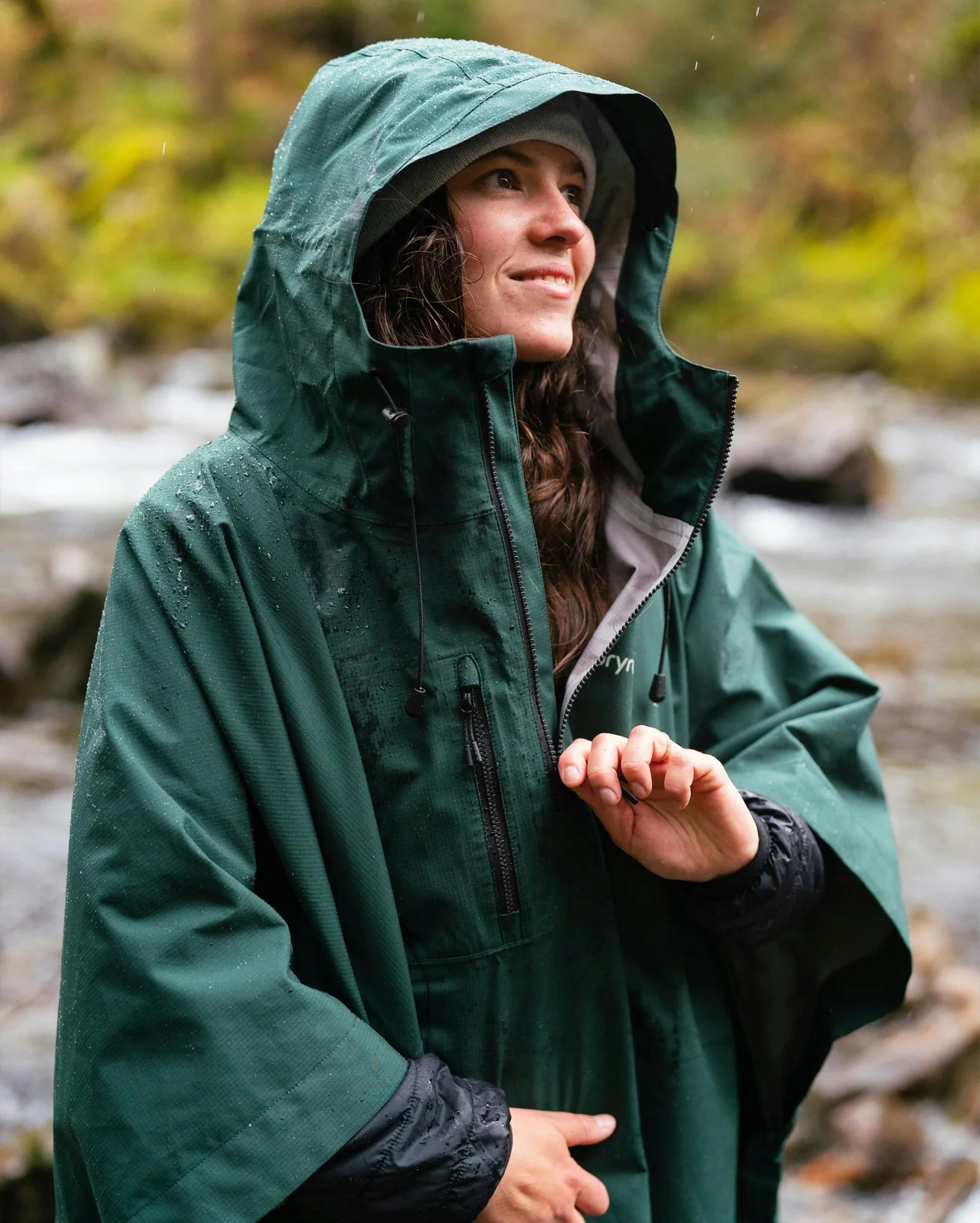 Dark Green One Size Rainproof Poncho - Image 7