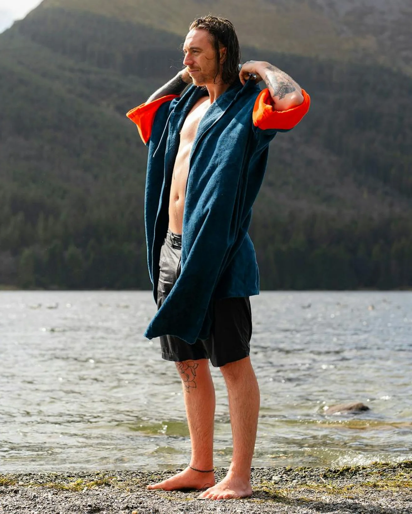 Deep Sea Blue Full-Zip Organic Towel Robe - Image 14