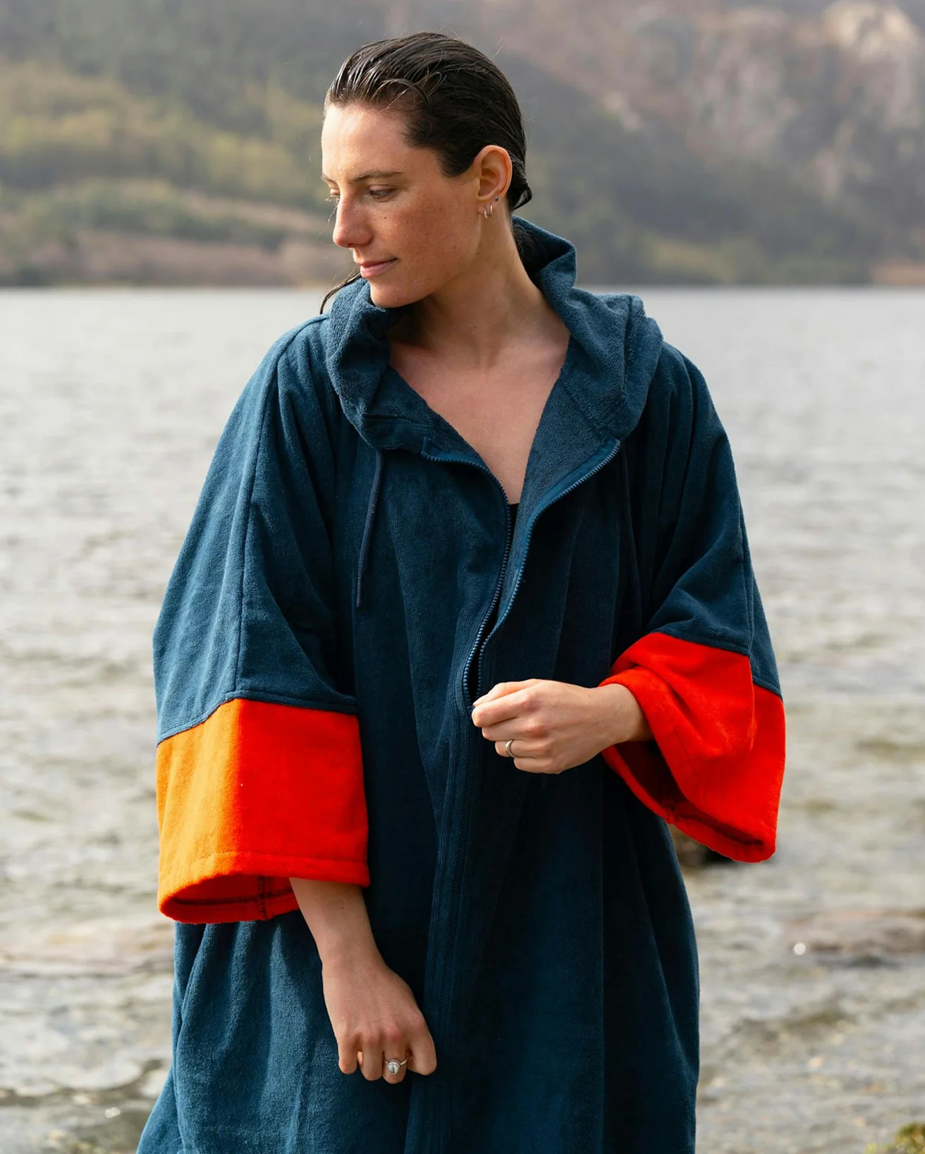 Deep Sea Blue Full-Zip Organic Towel Robe - Image 6