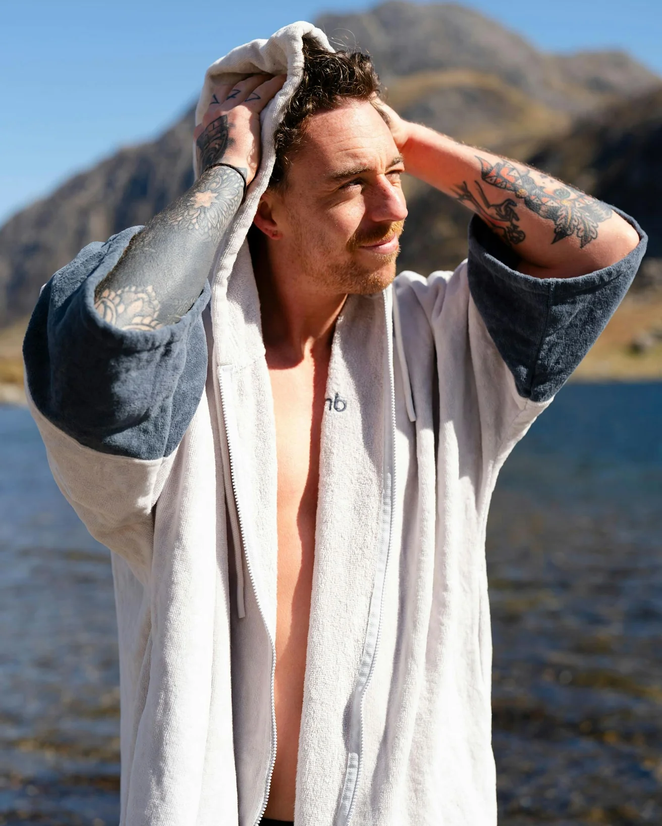 Grey Full-Zip Organic Towel Robe - Image 15