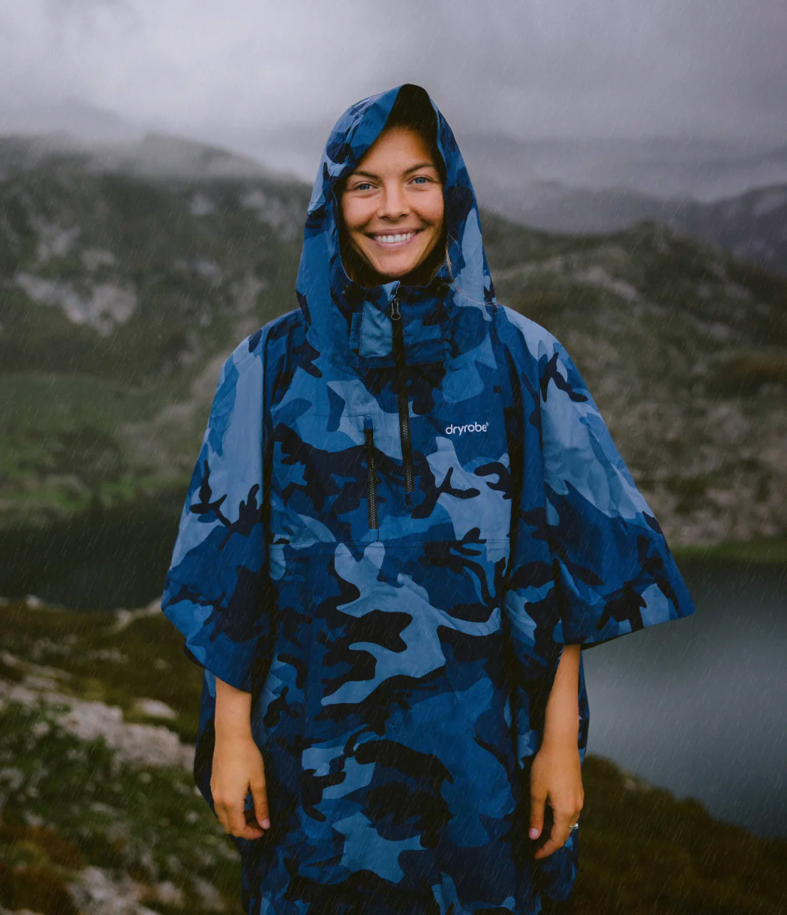 Blue Camo One Size Rainproof Poncho - Image 5