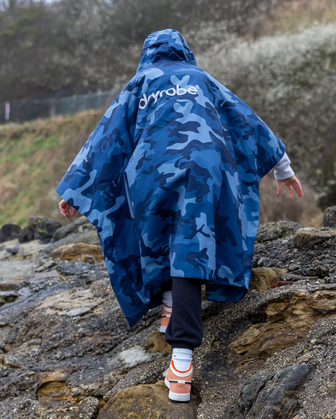Blue Camo Rainproof Kids Poncho - Image 4