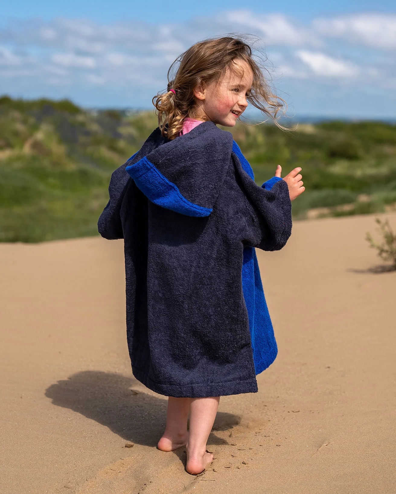 Navy Royal Blue Kids Organic Towel Changing Robe - Image 3