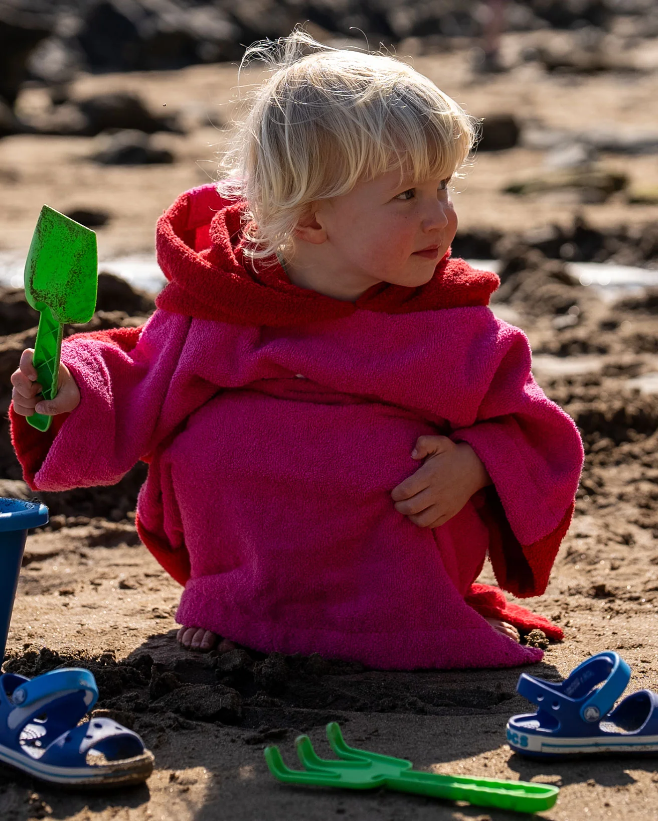 Pink Red Kids Organic Towel Changing Robe - Image 3