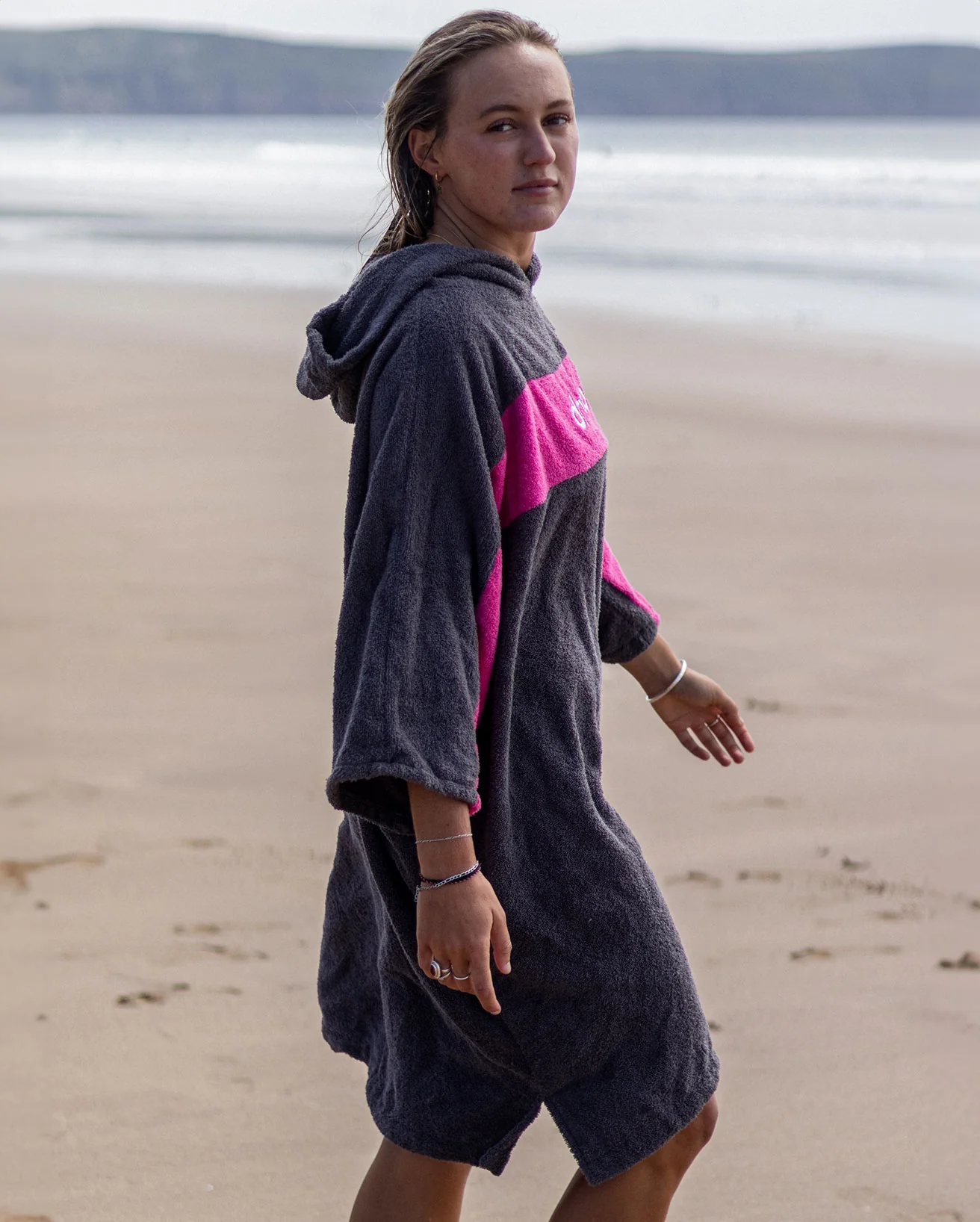 REWORK - Slate Grey Pink Organic Towel Changing Robe - Image 4
